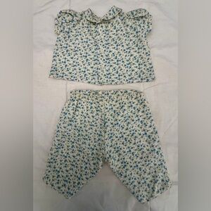 D. Porthault Paris Baby Set — Blue Floral Cotton (3 Months)